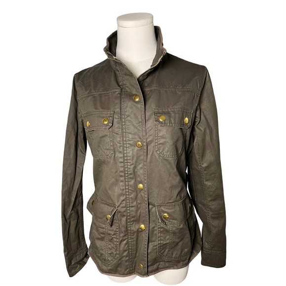 JCrew Waxed Field Jacket Olive Brown Preppy Heritage Utility Coat Outdoor Small - Picture 2 of 12